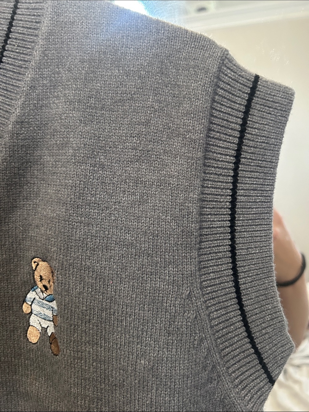 Cider Women’s Gray V-Neck Knit Sweater Vest with Teddy Bear Patch - Picture 10 of 10